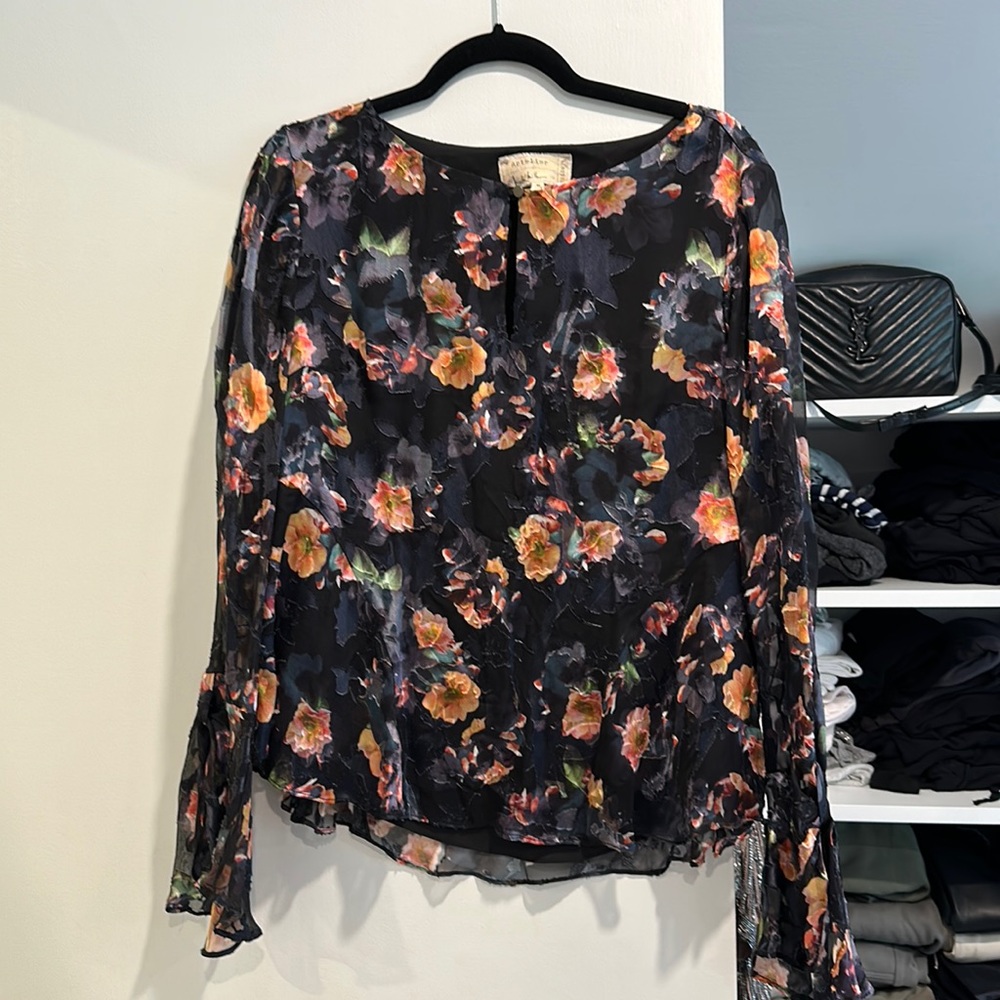 Nicole Miller floral burnout long sleeve top